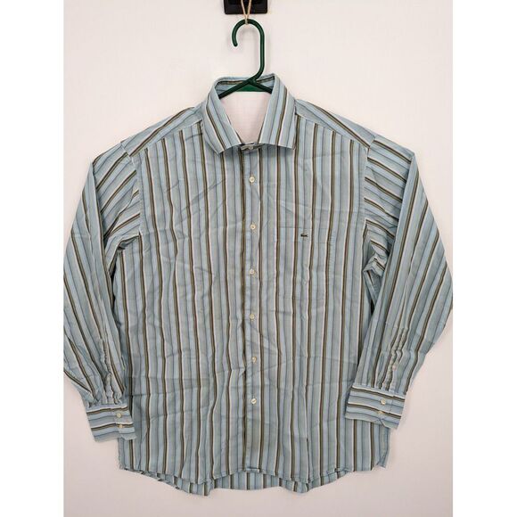 Lacoste Other - Lacoste Men's Blue Striped Long Sleeve Button Up Pocket Shirt, Size 44, XL